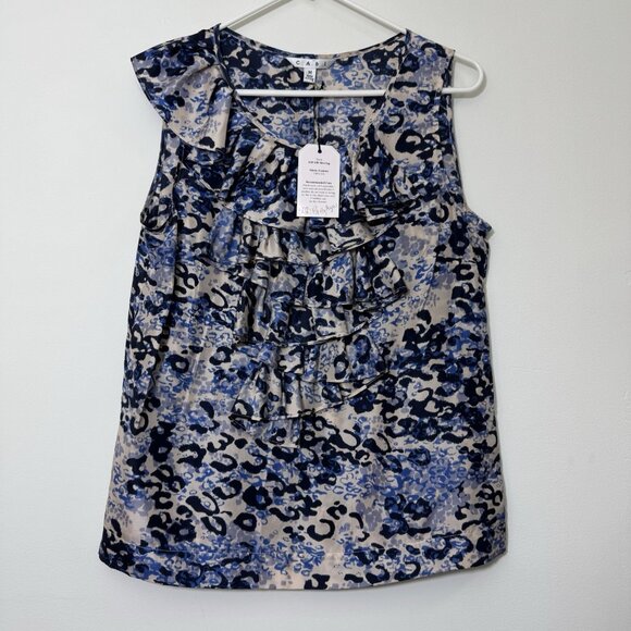 CAbi Women’s Style 628 Silk Skin Tank Top Size M Leopard Print Ruffle New - Picture 1 of 7